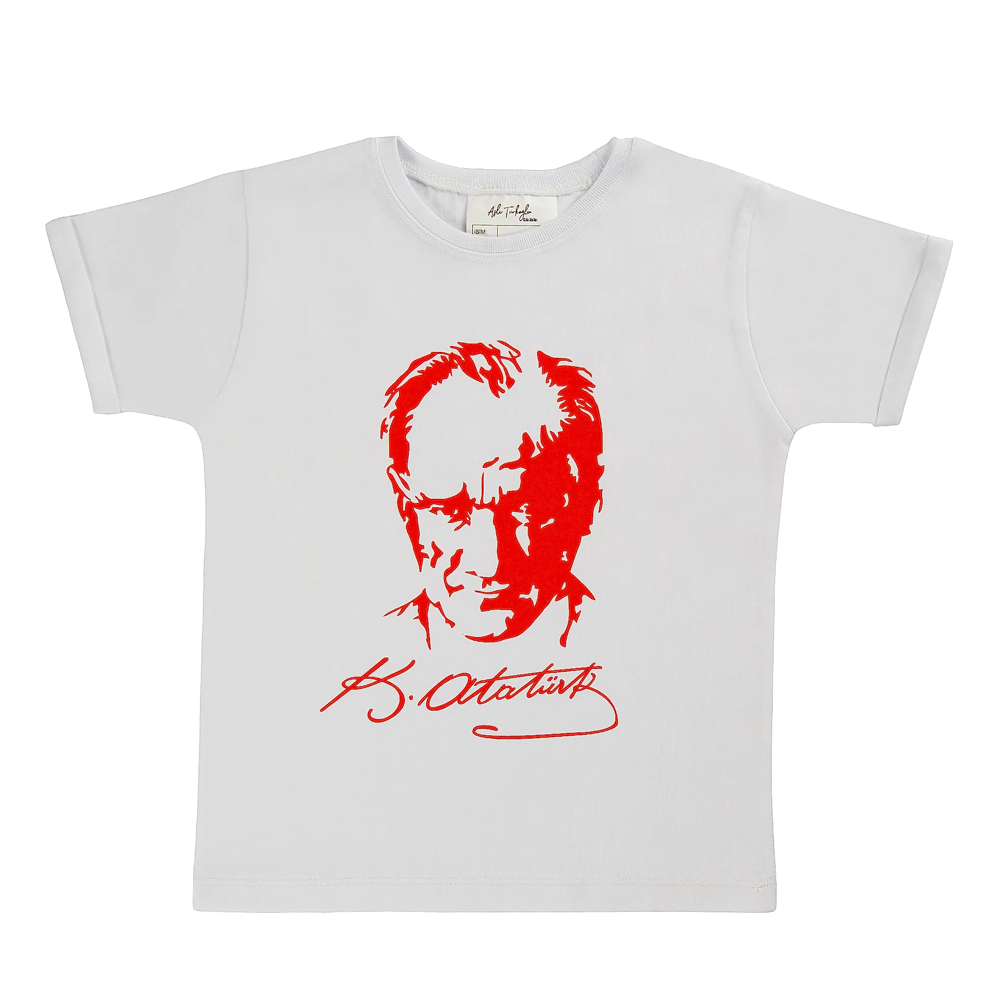 Atatürk Baskılı Beyaz Çocuk Tişört | %100 Pamuk 3-10 Yaş Unisex