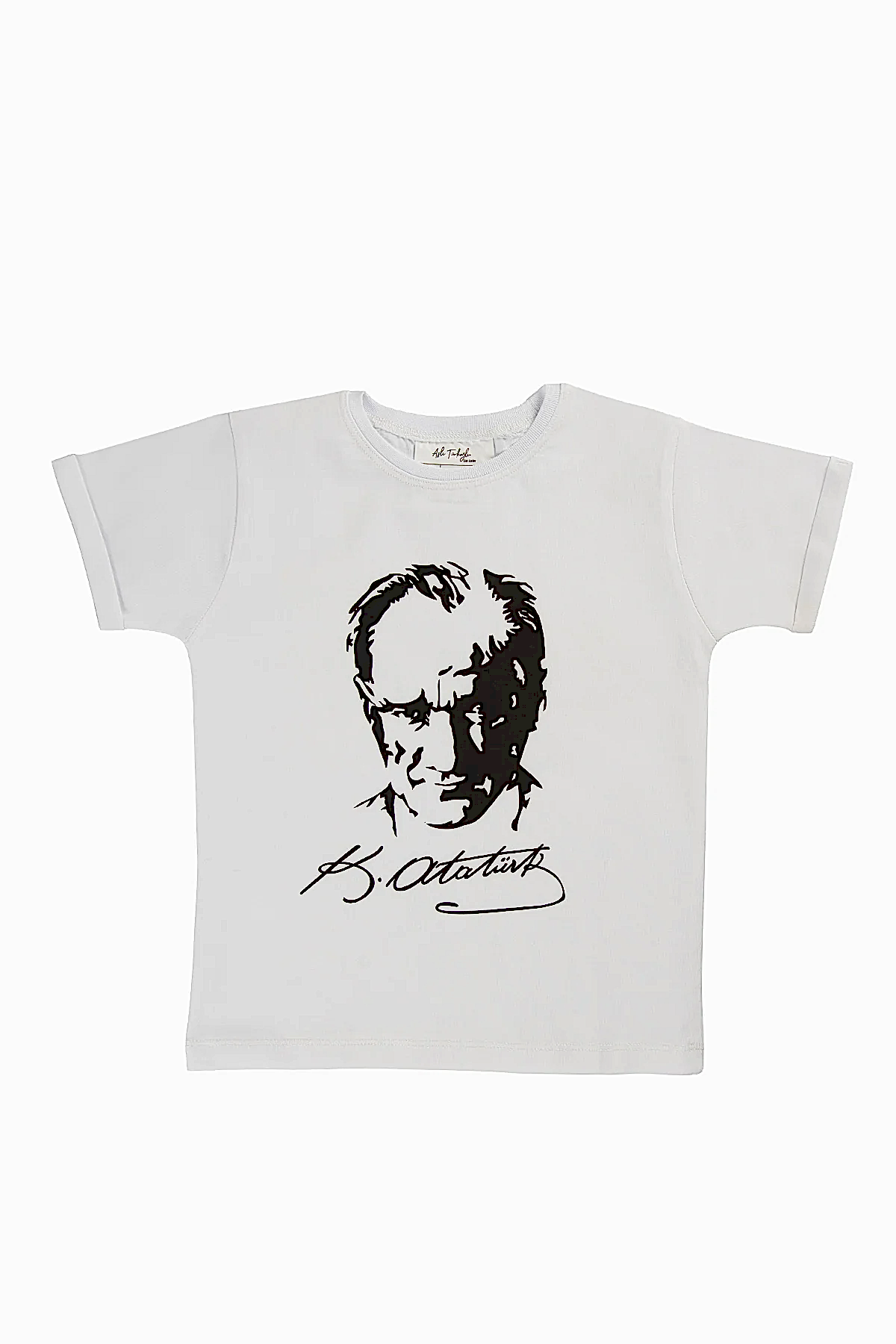 Atatürk Baskılı Beyaz Çocuk Tişört | %100 Pamuk 3-10 Yaş