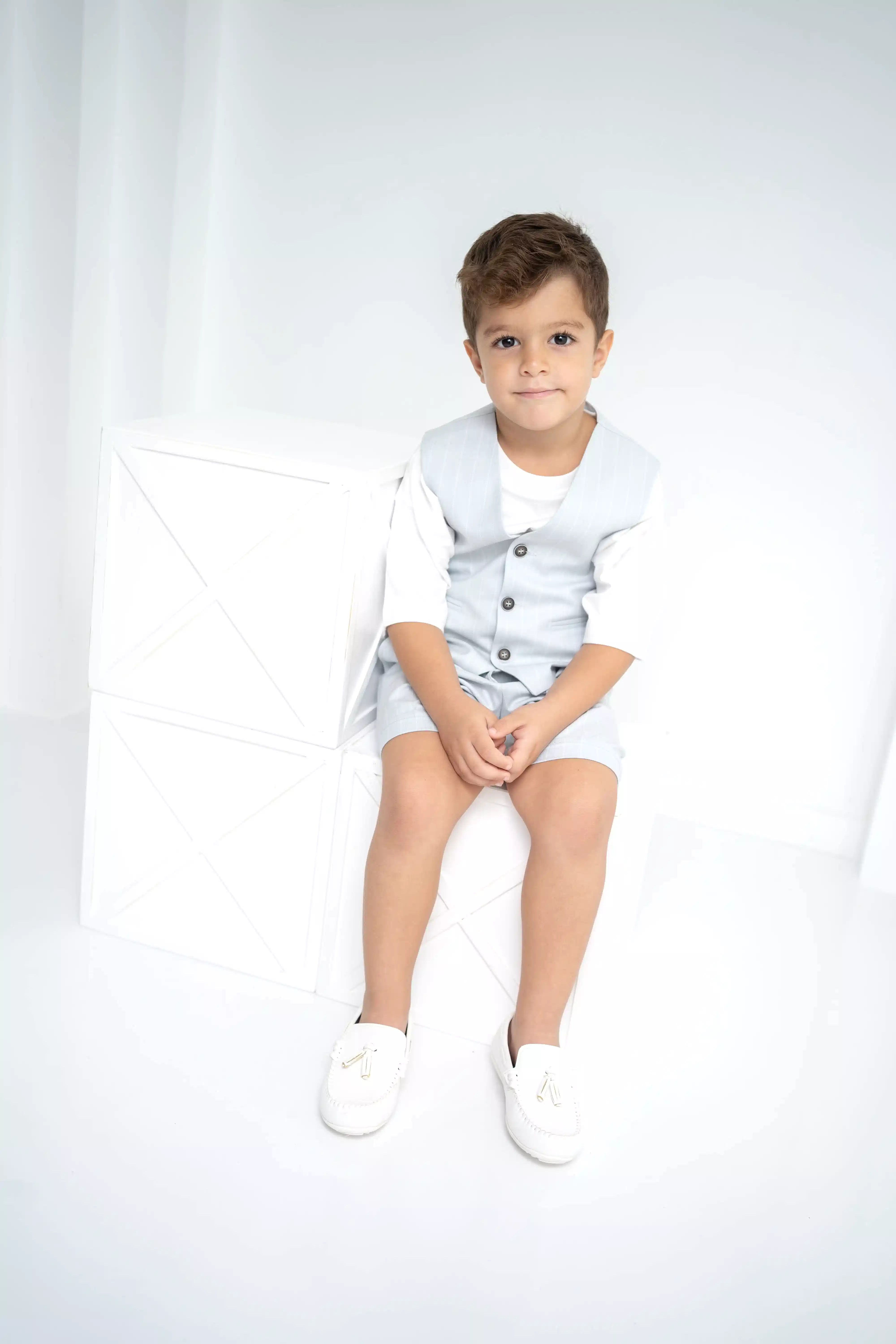 Bebe Mavi Çizgili Erkek Çocuk 3’lü Takım – Pantolon , Şort ,Thişört