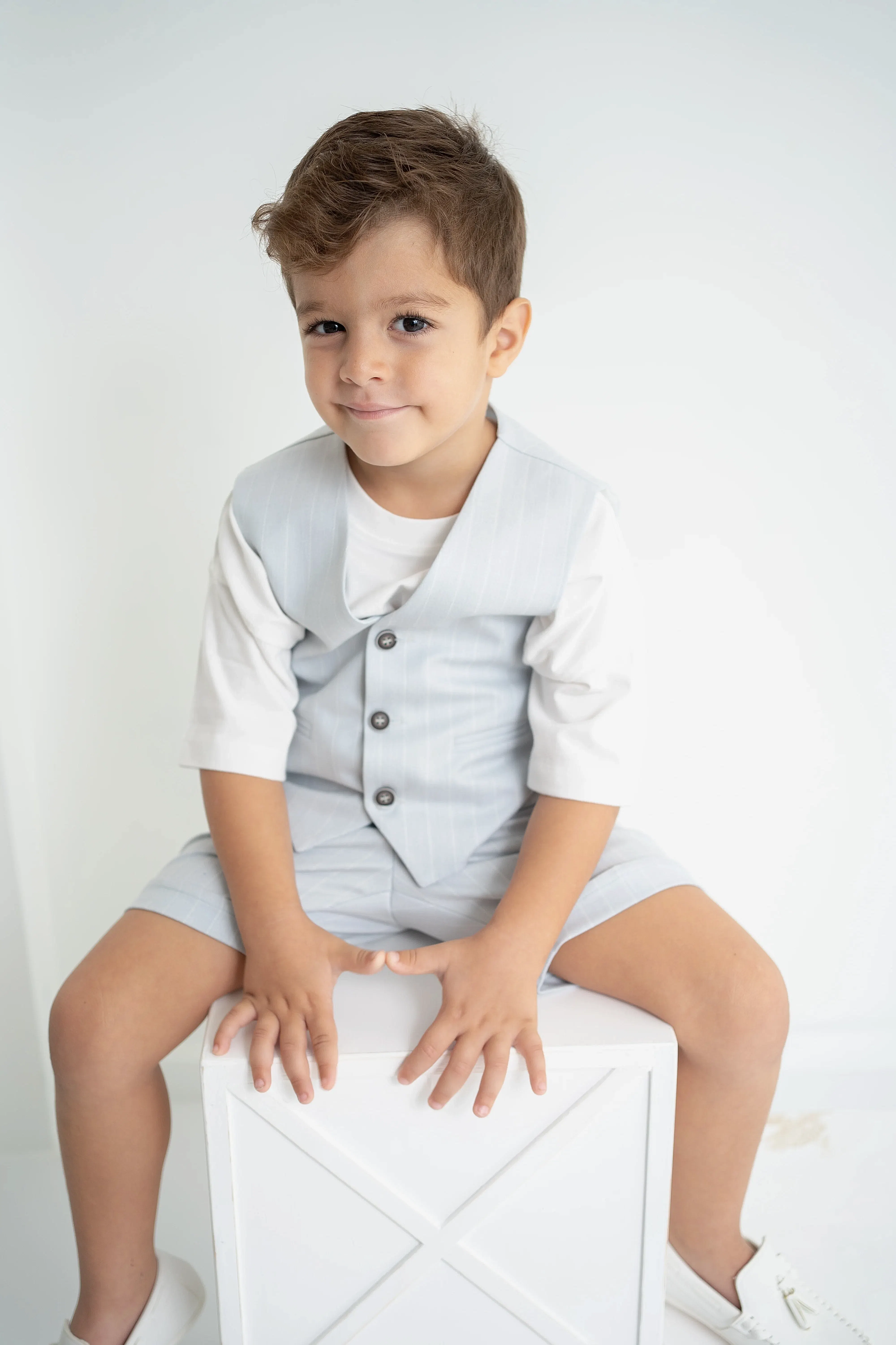 Bebe Mavi Çizgili Erkek Çocuk 3’lü Takım – Pantolon , Şort ,Thişört