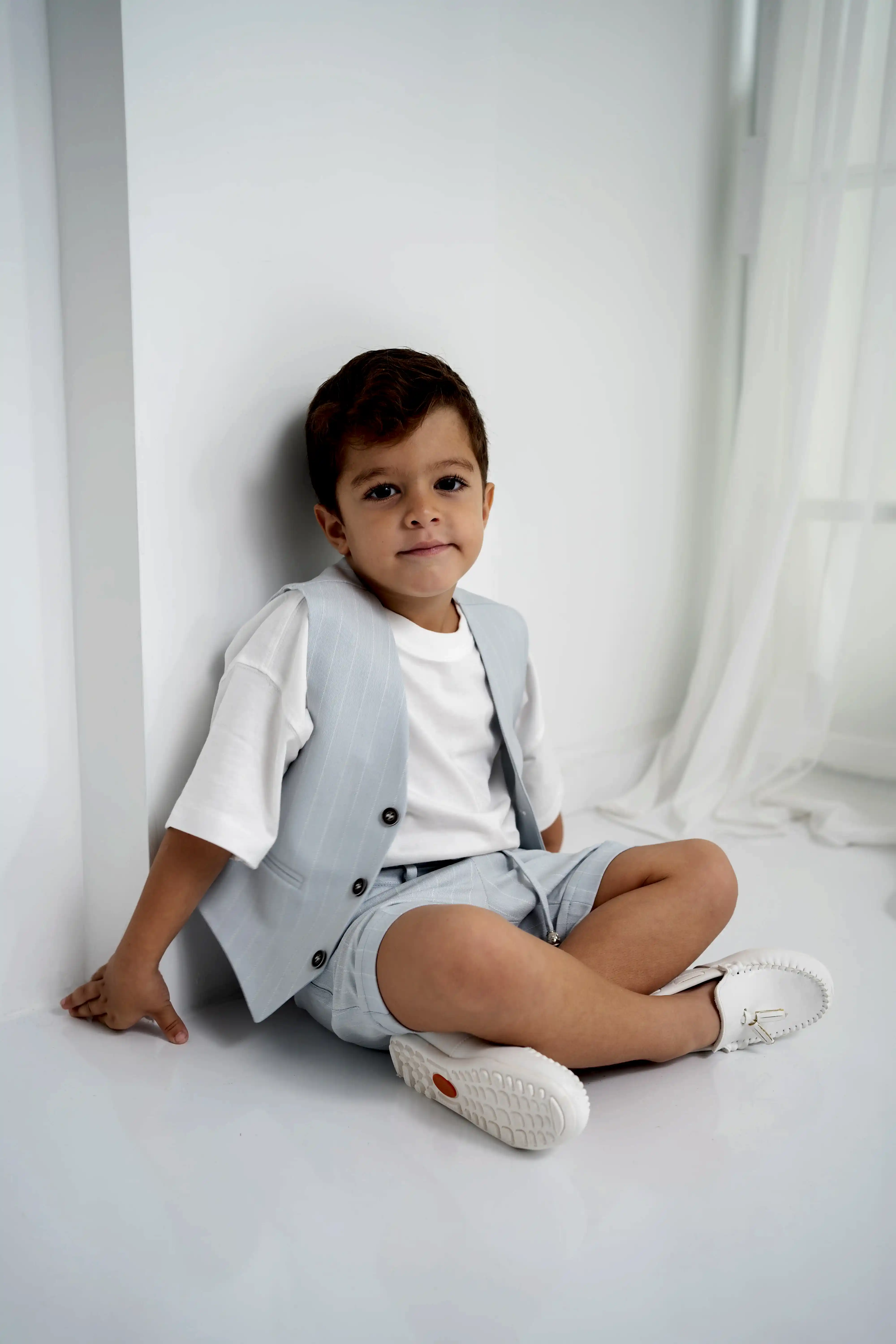 Bebe Mavi Çizgili Erkek Çocuk 3’lü Takım – Pantolon , Şort ,Thişört