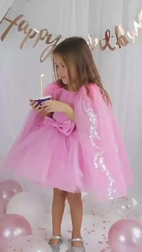 Pembe Tül Payetli Kız Çocuk Abiye 1–10 Yaş Doğum Günü Elbisesi